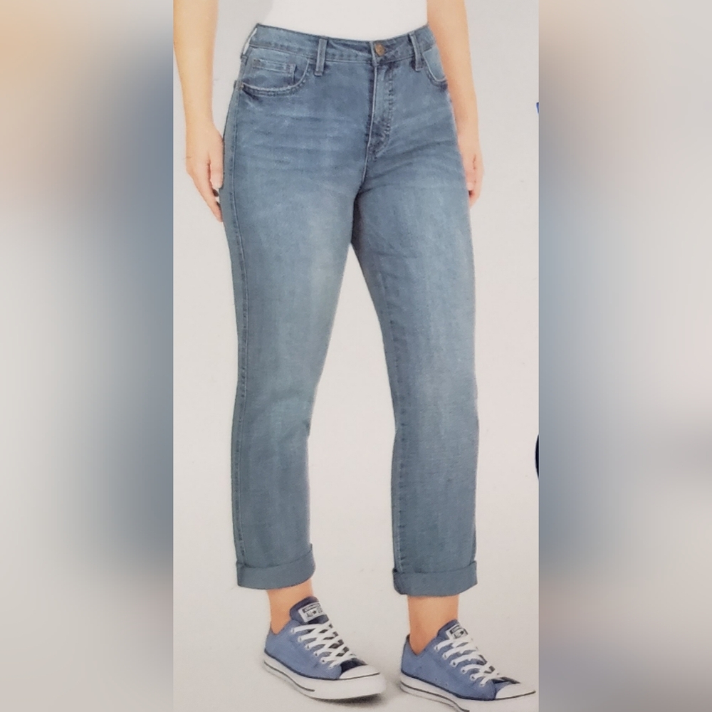 Seven7 Womens Weekend Easy Fit Boyfriend Jeans High Rise Rolled Cuffs Size 16